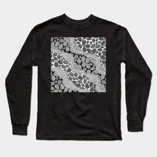 Wavy Paisley Polka Dots | Black and White Digital Illustration Long Sleeve T-Shirt